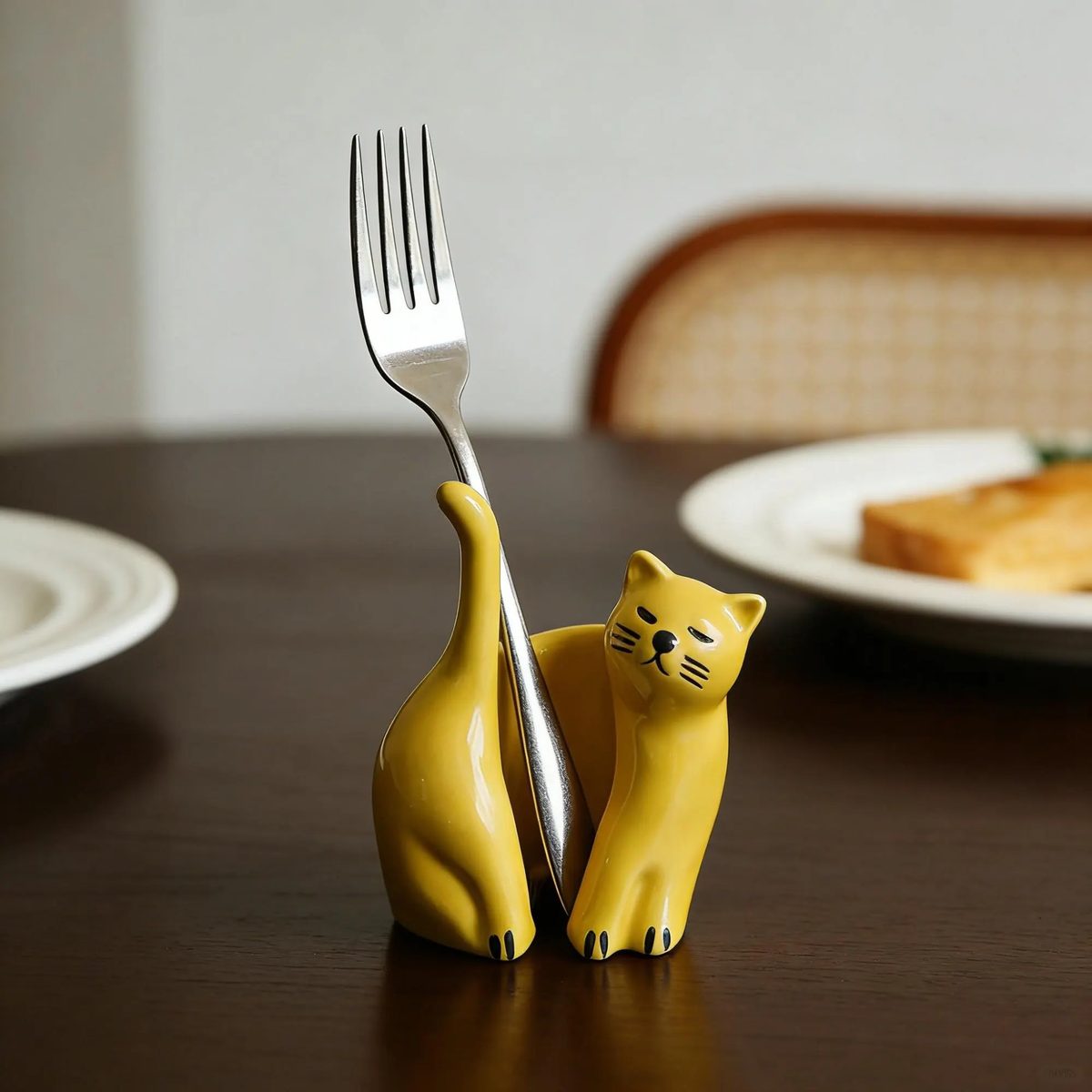 Cat Ceramic Fork Holder, Cat Spoon Rest for Dining Table, Unique Gift, Kawaii Kitchen Decor, Desktop Animal Ornament, Housewarming Gift