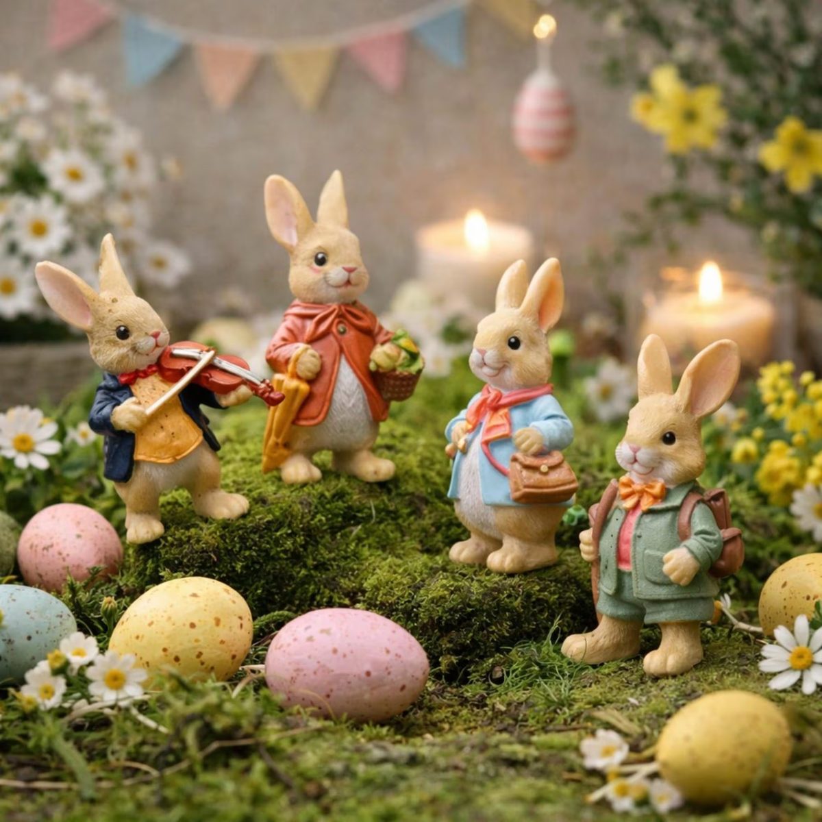 Miniature British Gentleman Bunny Set - Fairy Garden Accessories - Easter Tiered Tray Decor - Unique Gift - Spring Micro Landscape