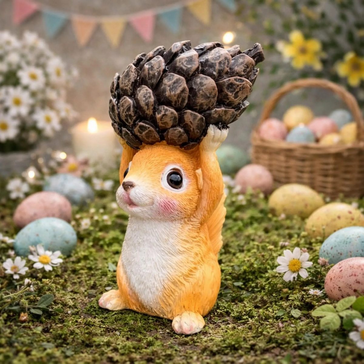 Squirrel With Pinecone Figurine - Cute Woodland Animal Statue - Forest Theme Nursery Ornament - Nature Inspired Gift - Tiered Tray Decor