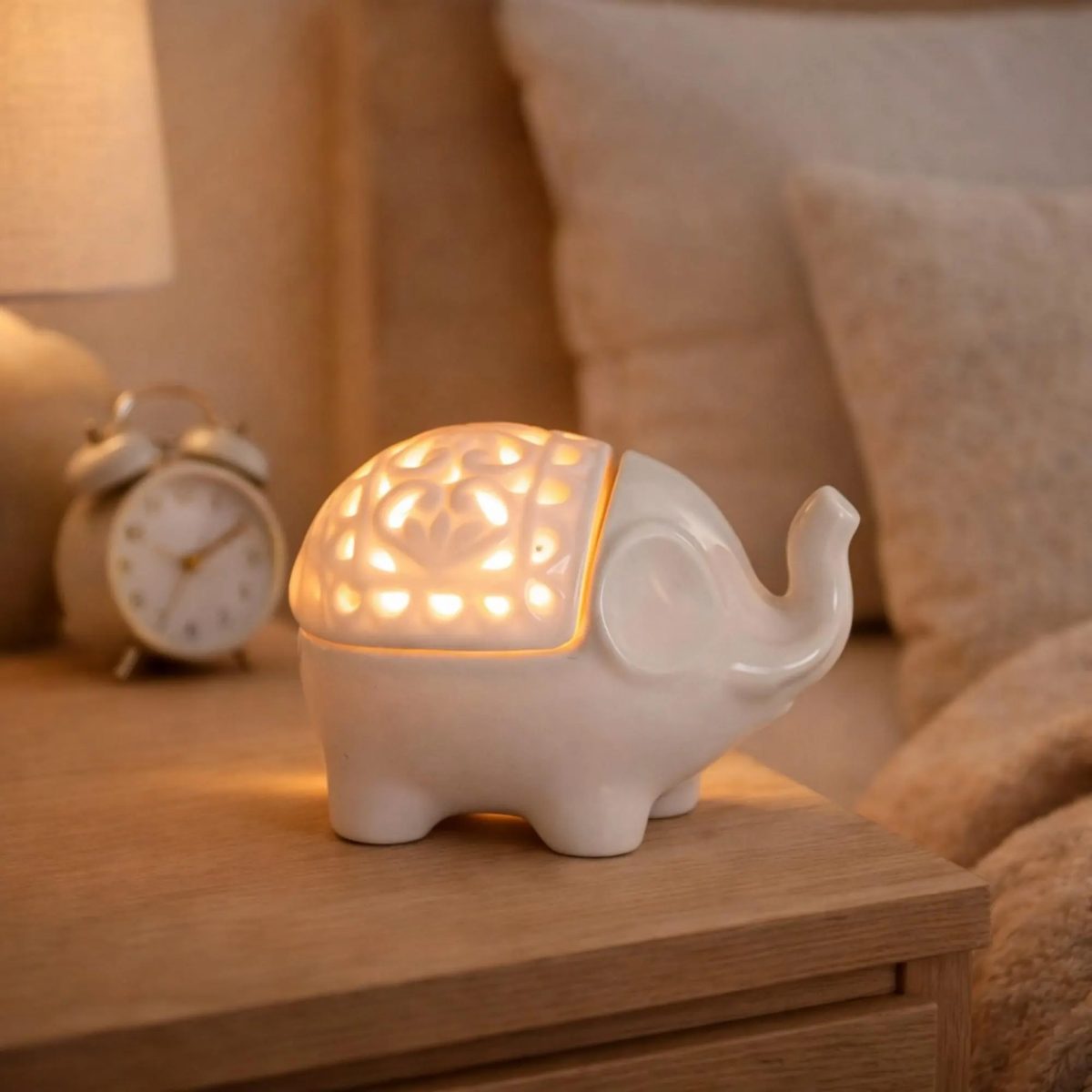 White Ceramic Elephant Incense Burner, Hollow-out Candle Holder for Home Fragrance, Windproof Tea Light Burner, Zen Yoga Meditation Gift