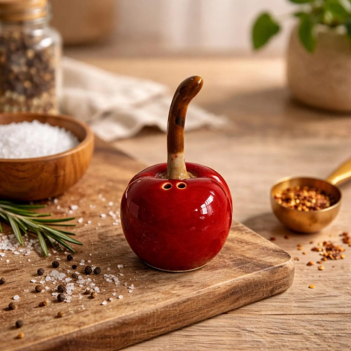 Whimsical Red Ceramic Cherry Salt and Pepper Shaker, Cute Fruit-shaped Spice Jar for Kitchen Decor, Unique Housewarming Gift for Foodies