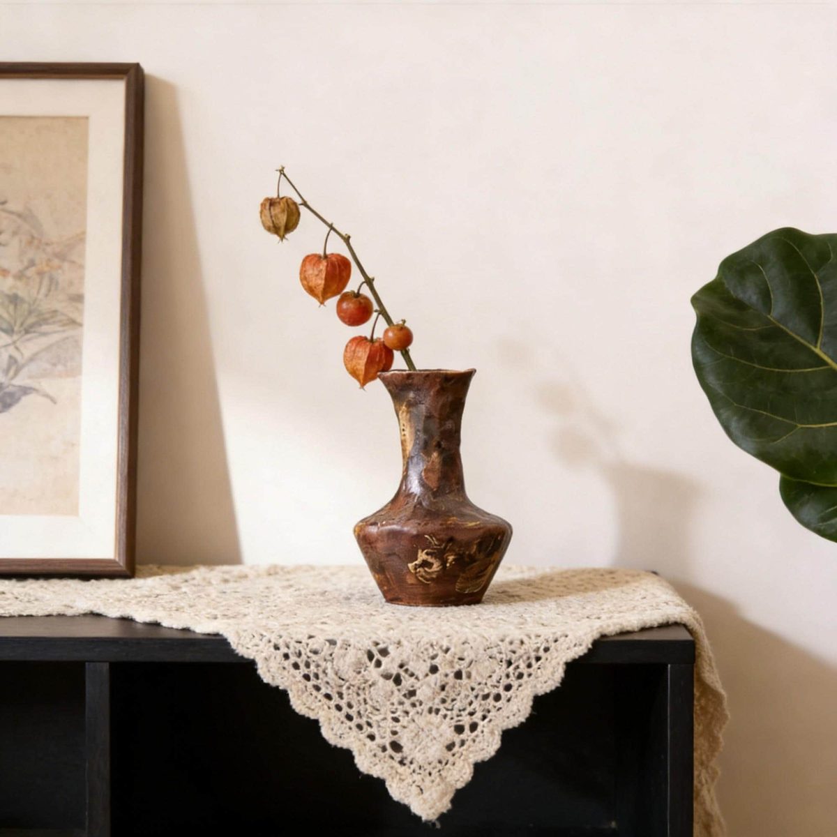 Handmade Wabi-sabi Ceramic Vase, Unique Textured Stoneware Pottery, Flower Vase, Earthy Home Decor Gift, Small Brown Vase for Dried Flowers