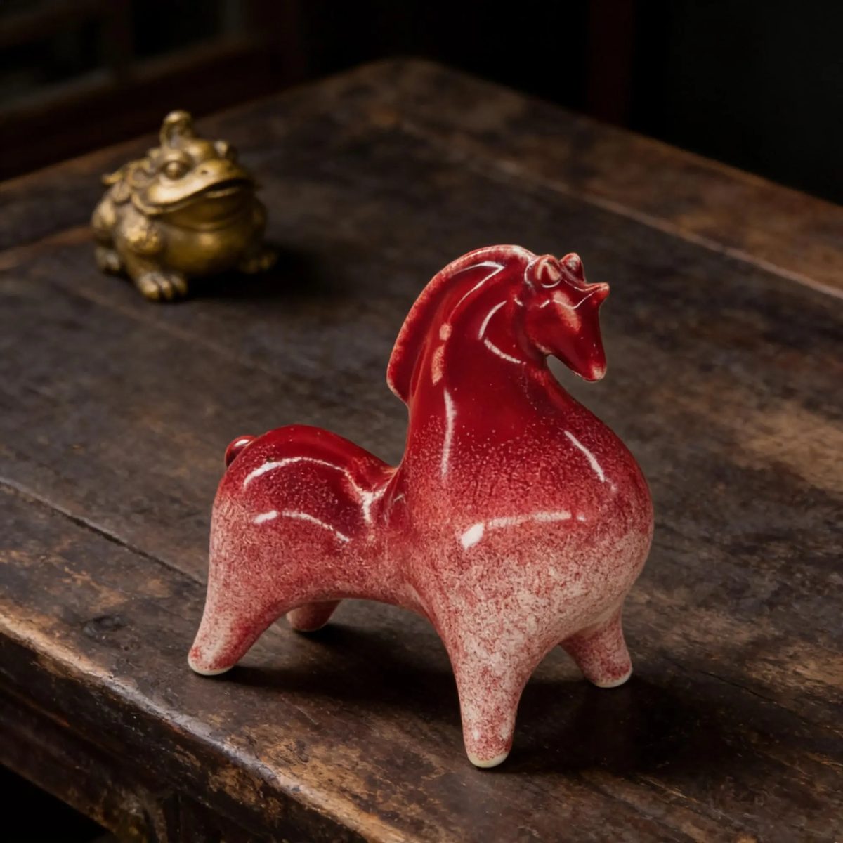 Handmade Red Flambe Glazed Ceramic Horse Statue ,mid Century Modern Pottery Animal - Zen Home Decor - Unique Housewarming Gift