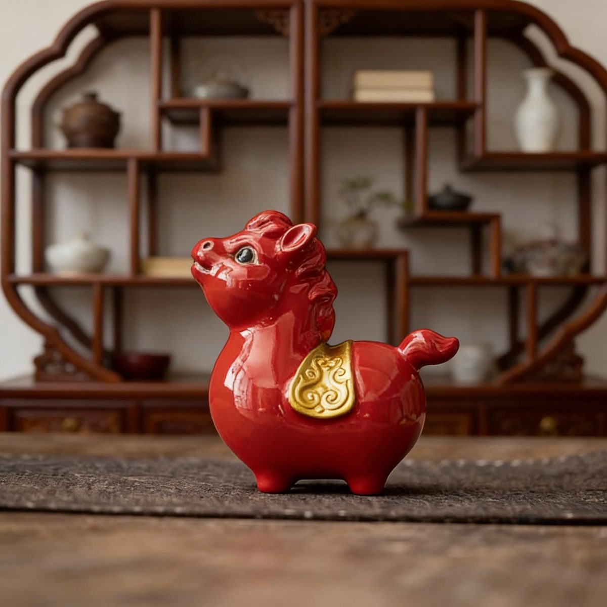 Red Zisha Horse Figurine -feng Shui Gift for Business - Cute Chinese Zodiac Pony Ornament - Unique Housewarming Gift - Red Home Decor