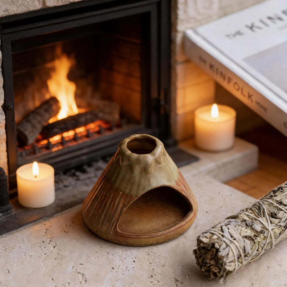 Ceramic Volcano Incense Burner - Handmade Mountain Cone Holder - Unique Volcano Smudge Pot - Gift for Relaxation & Mindfulness