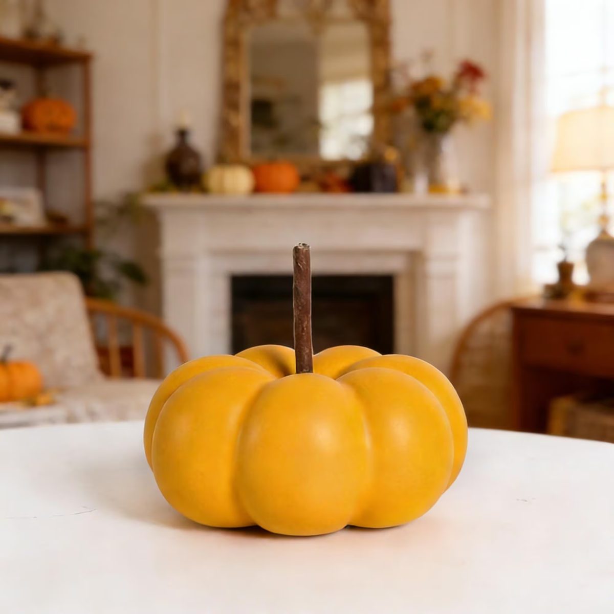 Matte Pumpkin Figurine - Speckled Cream Pumpkin Statue - Minimalist Thanksgiving Centerpiece - Fall Harvest Table Ornament