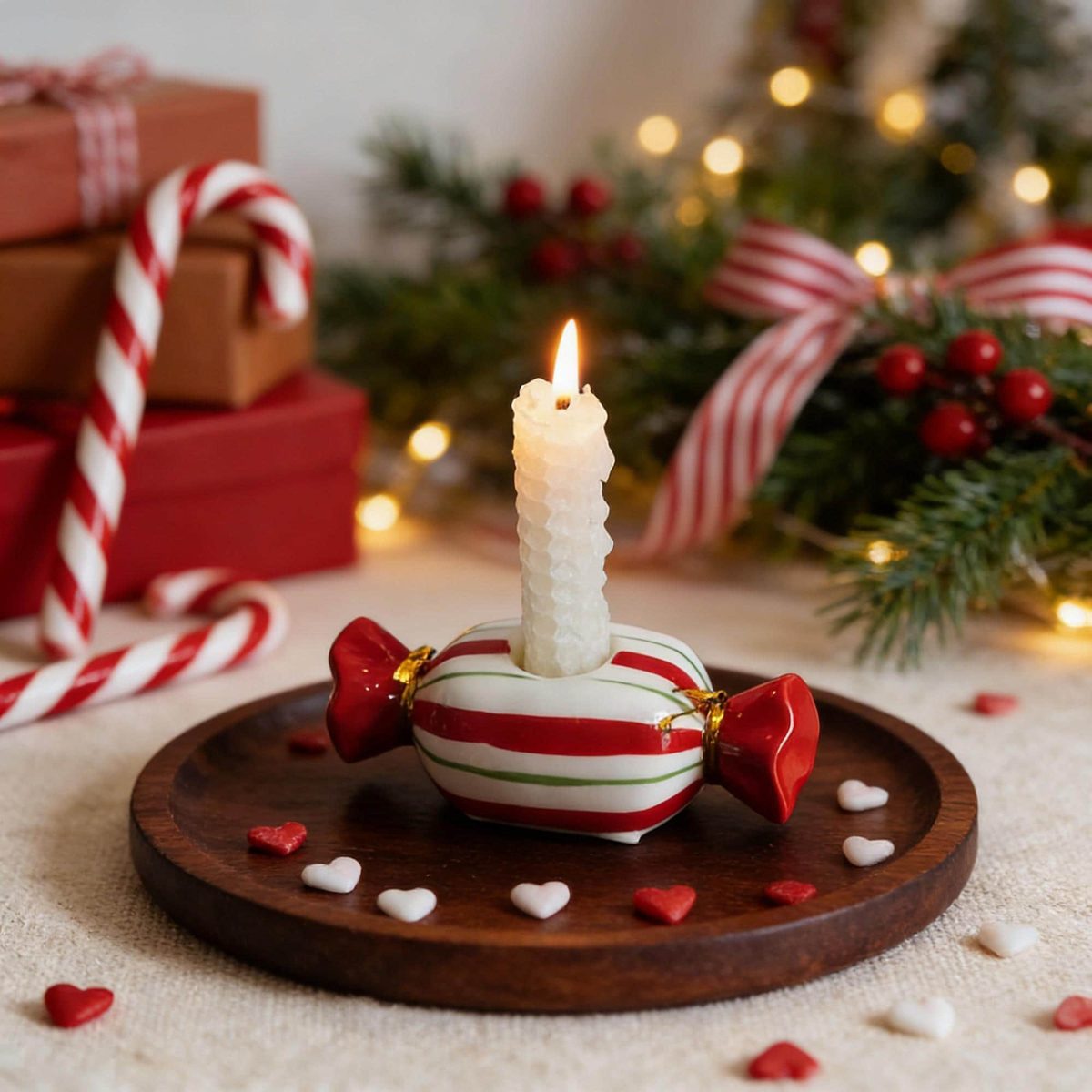 Ceramic Candy Candle Holder, Cute Sweet Jar Ornament, Holiday Gift for Her, Festive Party Centerpiece, Hand-painted Decorative Candle Stand