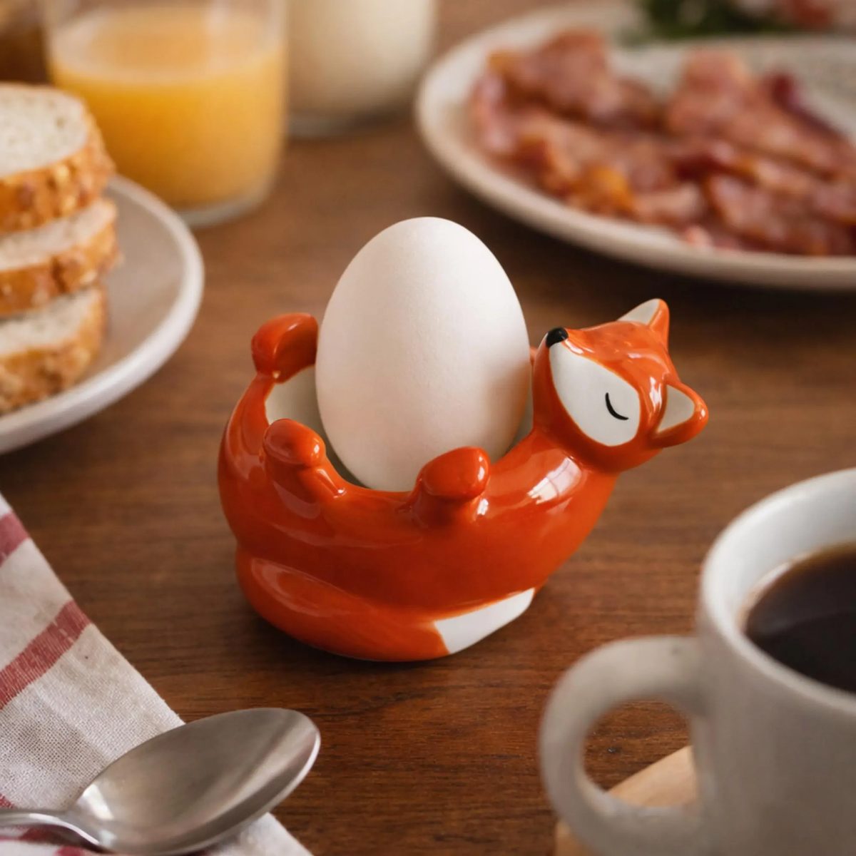 Handmade Ceramic Fox Egg Cup, Cute Animal Egg Holder, Unique Breakfast Table Decor, Decorative Hard Boiled Egg Stand, Housewarming Gift