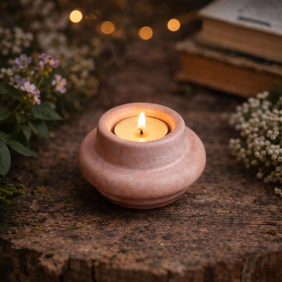 Pink Ceramic Tea Light Holder, Handmade Rustic Candle Holder, Wabi-sabi Table Centerpiece, Housewarming Gift, Cozy Home Atmosphere Lamp