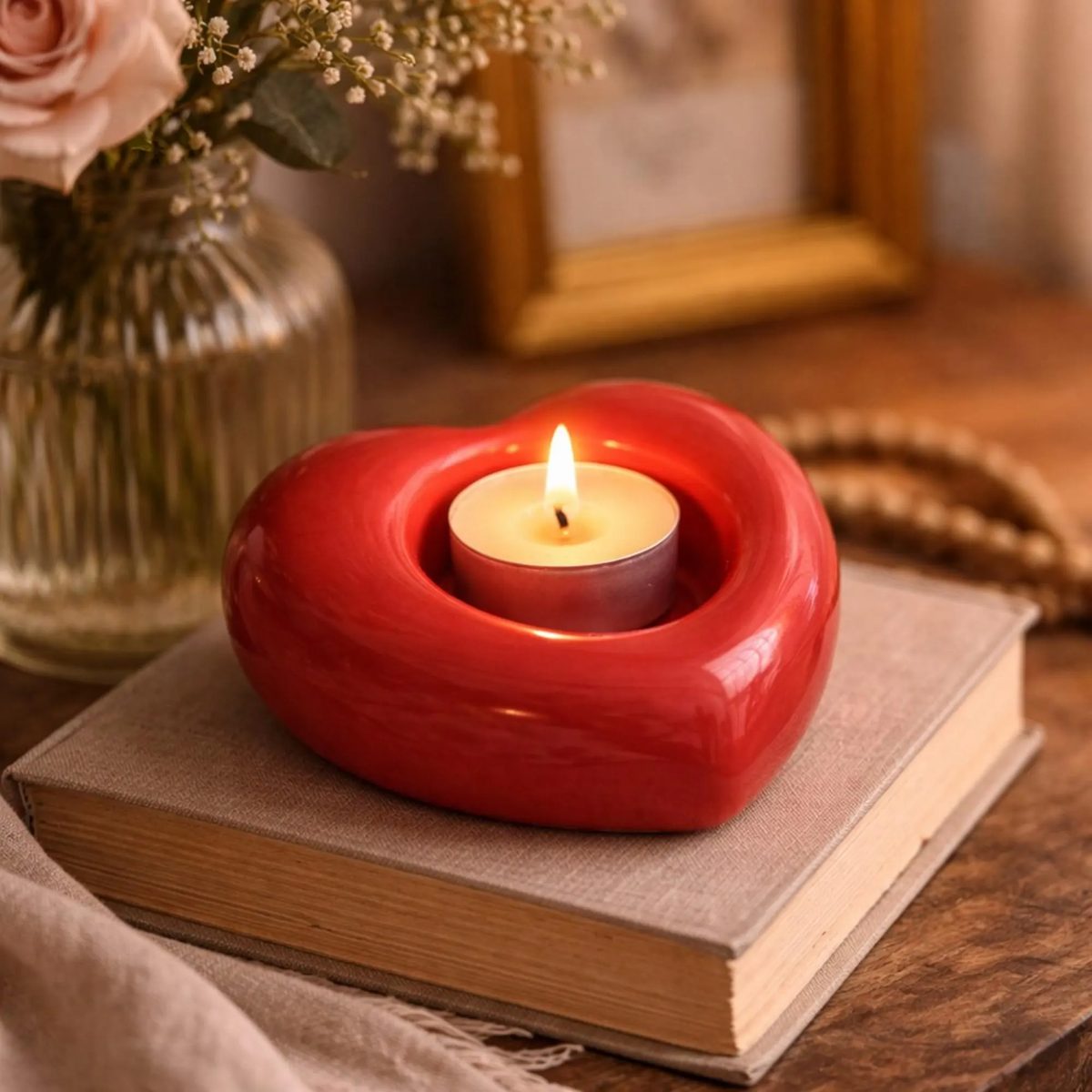 Red Heart-shaped Ceramic Candlesticks, , Centerpieces for Wedding Tables, Anniversary Decorations (for Her), Proposal Decorations