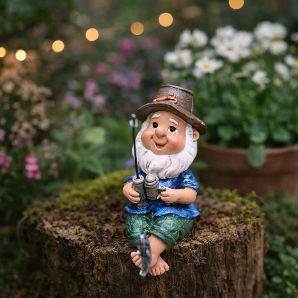Fishing Garden Gnome Statue, Miniature Resin Fisherman Figurine, Whimsical Outdoor Decor for Pond or Patio, Father’s Day Gift