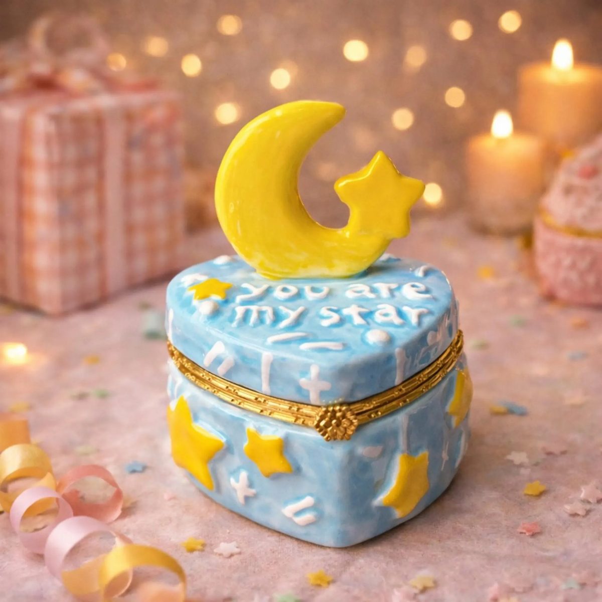 Ceramic Heart Jewelry Box - "you Are My Star" Trinket Dish - Handmade Keepsake Box - Anniversary Gift - Small Porcelain Ring Holder