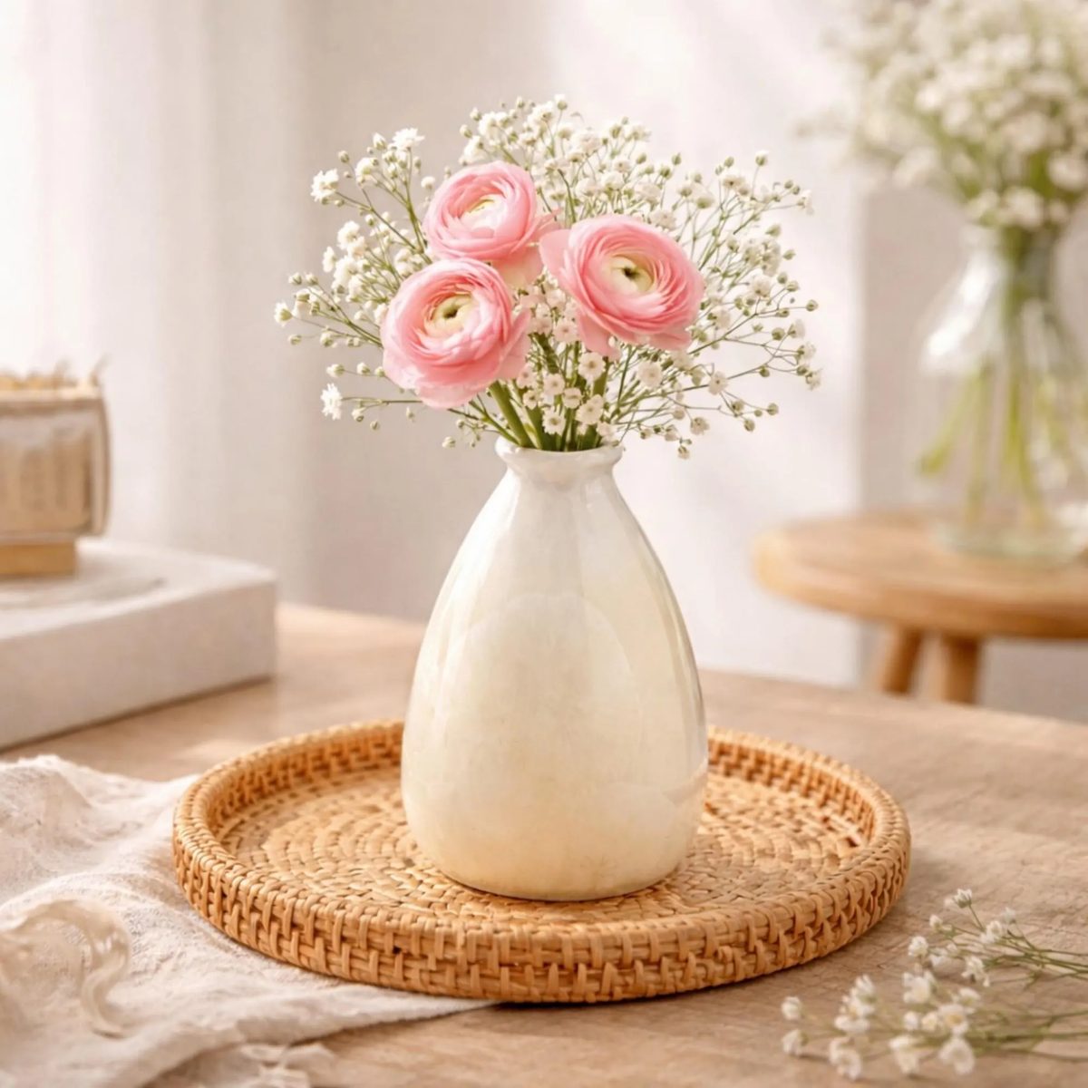 Crystalline Glaze Ceramic Bud Vase, Minimalist Cream Porcelain Flower Vase, Zen Style Desktop Vase, Unique Anniversary Gift