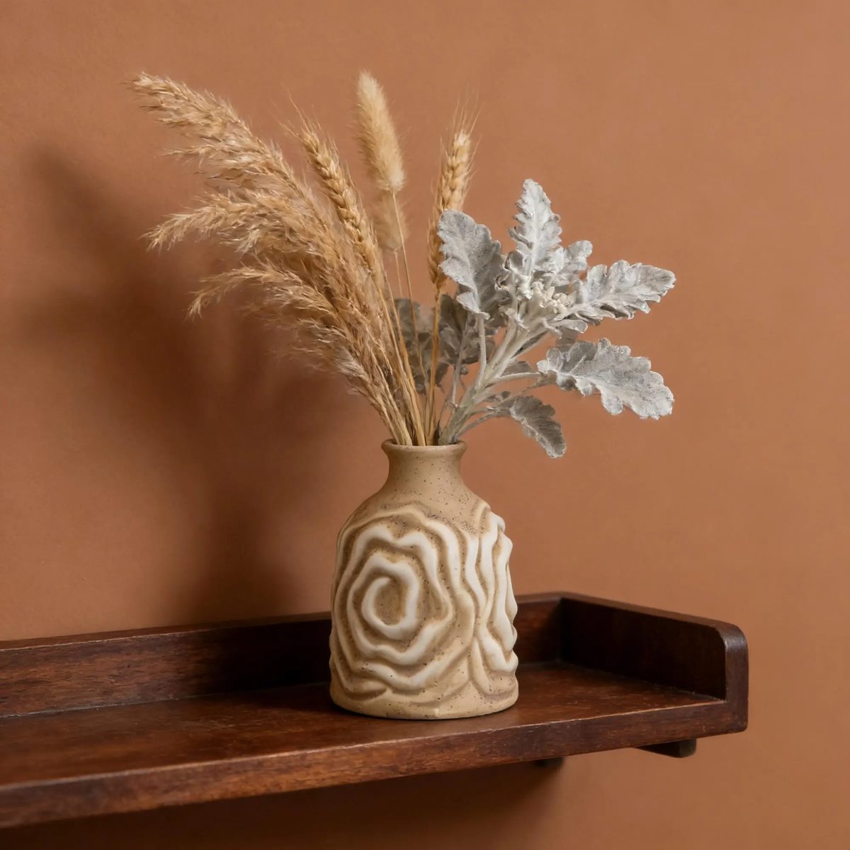 Spiral Textured Ceramic Bud Vase, Wabi-sabi Handmade Small Flower Pot, Modern Home Decor, Minimalist Sandstone Vase for Dried Flowers
