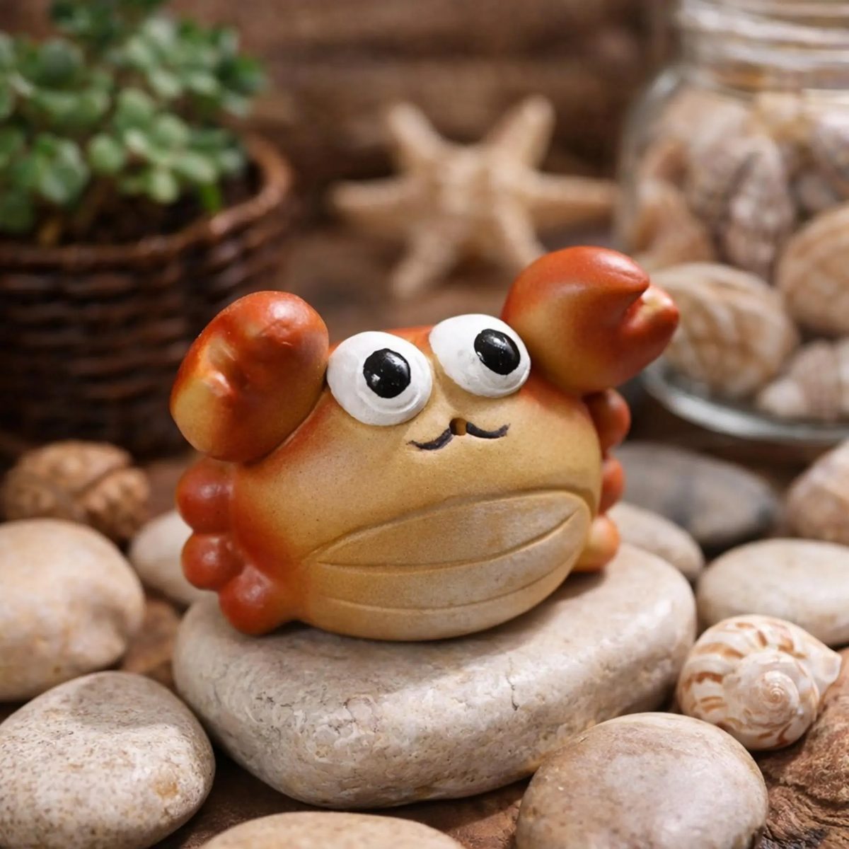 Handmade Zisha Crab Figurine - Tiny Clay Crab Tea Pet - Cute Ocean Animal Desktop Ornament - Miniature Succulent Planter Decor