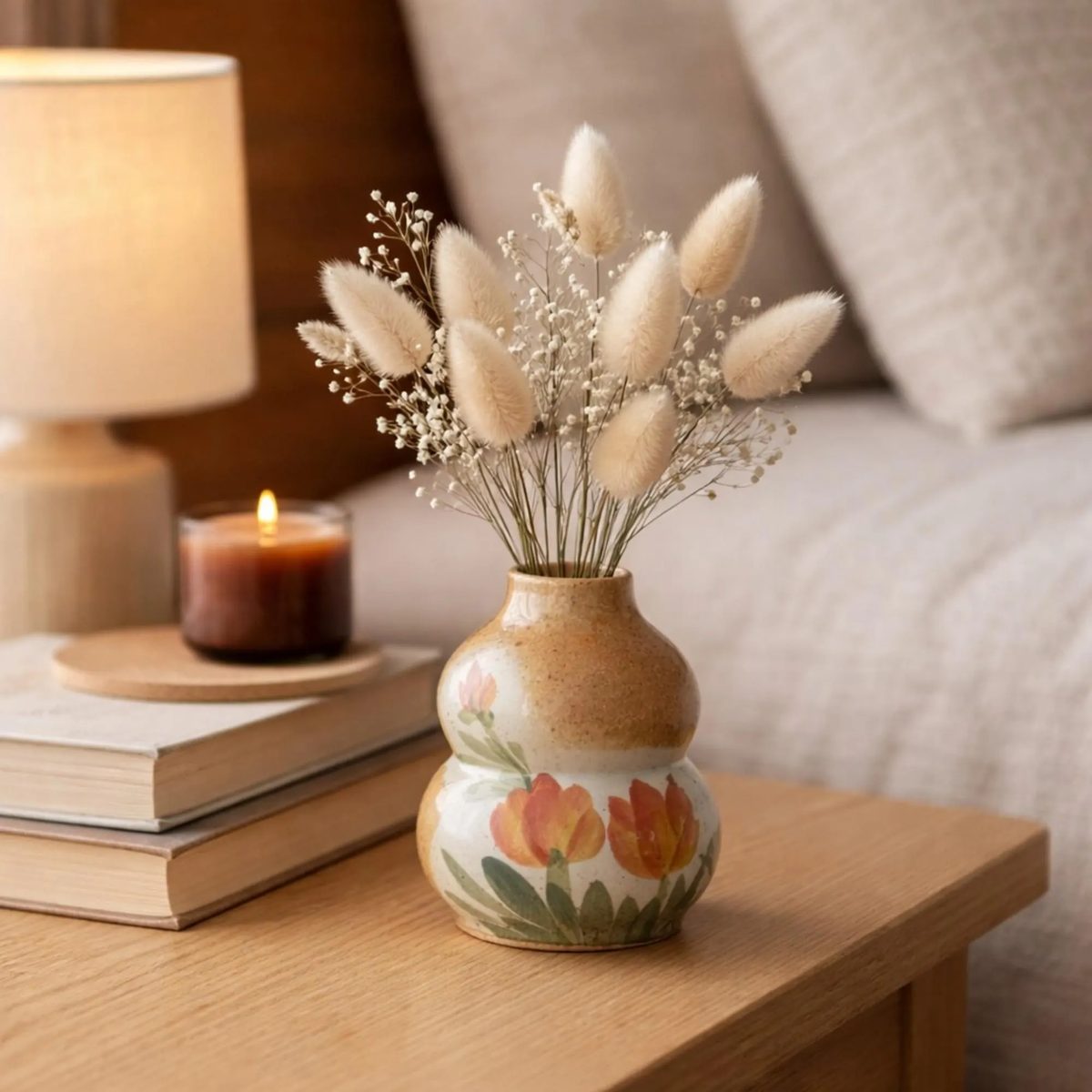 Handmade Gourd Ceramic Vase, Hand-painted Tulip Bud Vase,aesthetic Home Decor, Unique Housewarming Gift, Studio Pottery, Small Floral Vase