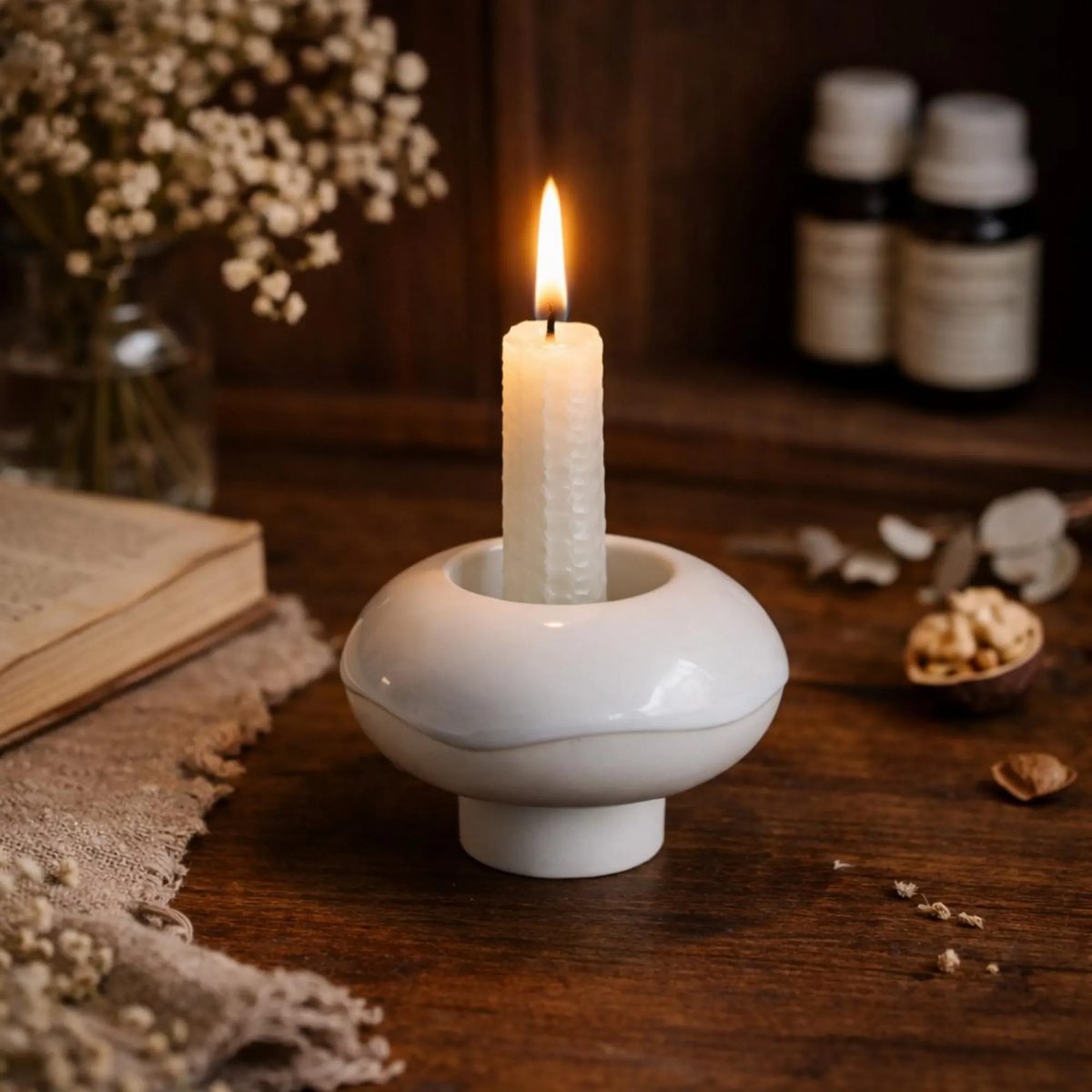Modern White Ceramic Pedestal Candle Holder, Minimalist Cloud Shape Taper Stand,glossy Porcelain Candlestick, Abstract Round Votive Base
