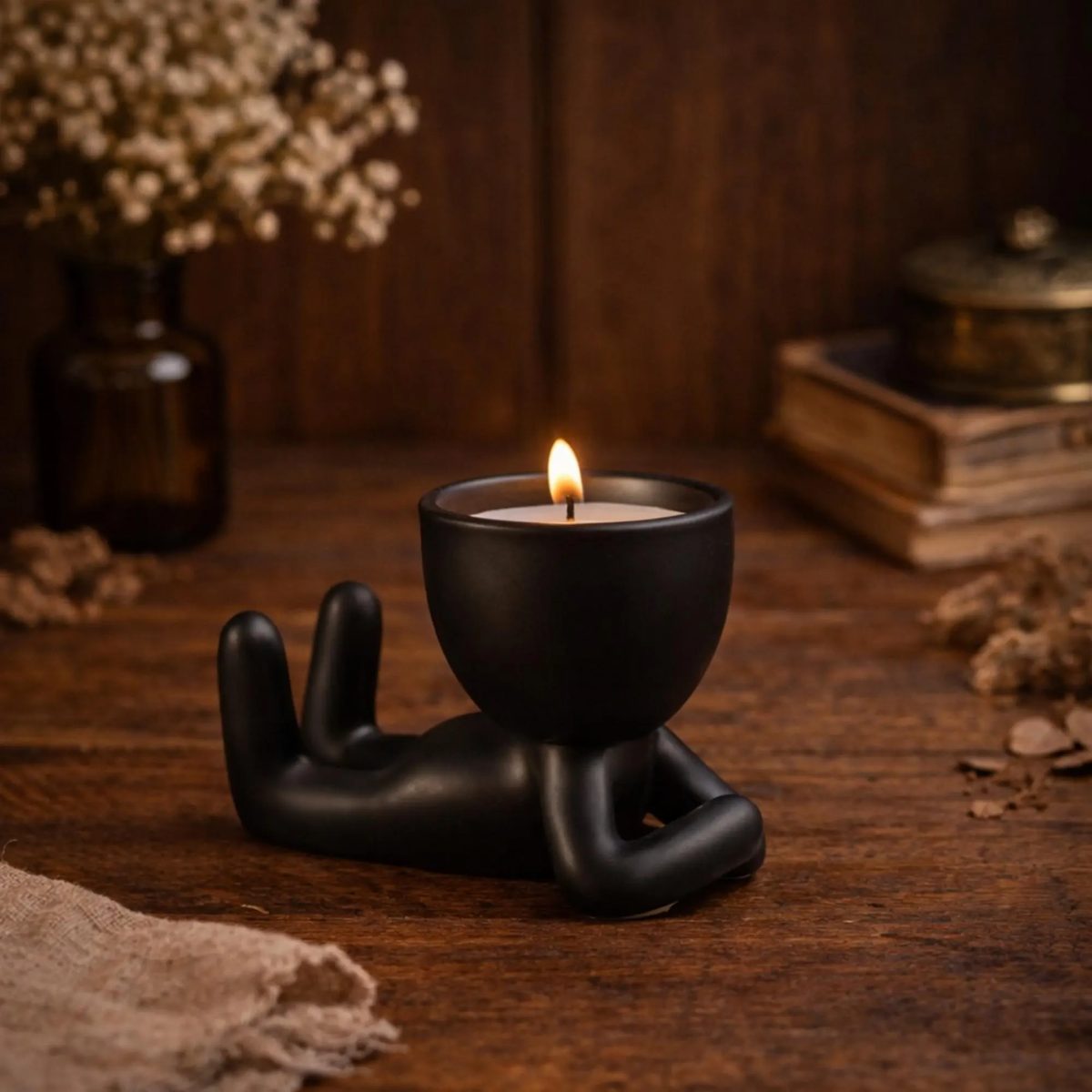 Minimalist Lying Person Candle Holder, Humanoid Ceramic Tealight Cup, Creative Thinking Man Figurine Candlestick, Unique Housewarming Gift