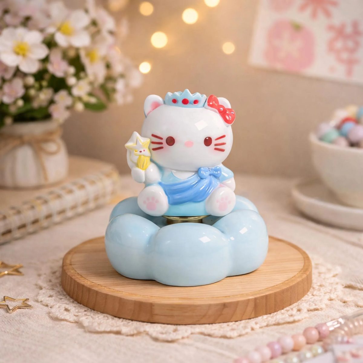 Rotating Kawaii Kitten Figurine, Spinning Desk Decor, Cute Pastel Aesthetic Room Decor, Star Magic Cat Ornament,whimsical Nursery Decor