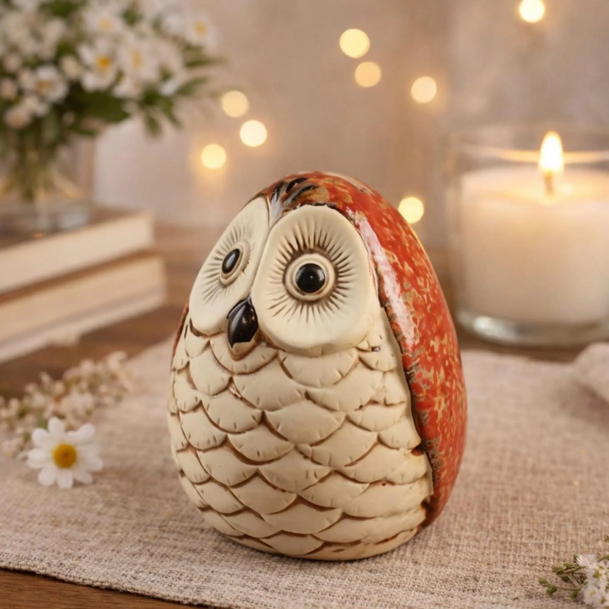 Ceramic Owl Figurine, Egg Shaped Owl Statue, Handcrafted Sculpture, Owl Collector Gift, Unique Anniversary Gift, Pottery Bird Ornament