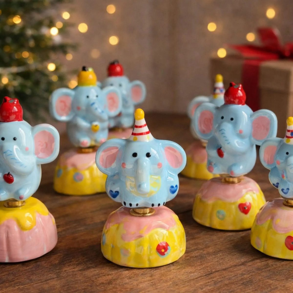 360 Rotating Ceramic Elephant Statue, Cute Nursery Decor, Miniature Animal Cake Topper, Pastel Baby Shower Gift, Aesthetic Car Ornament