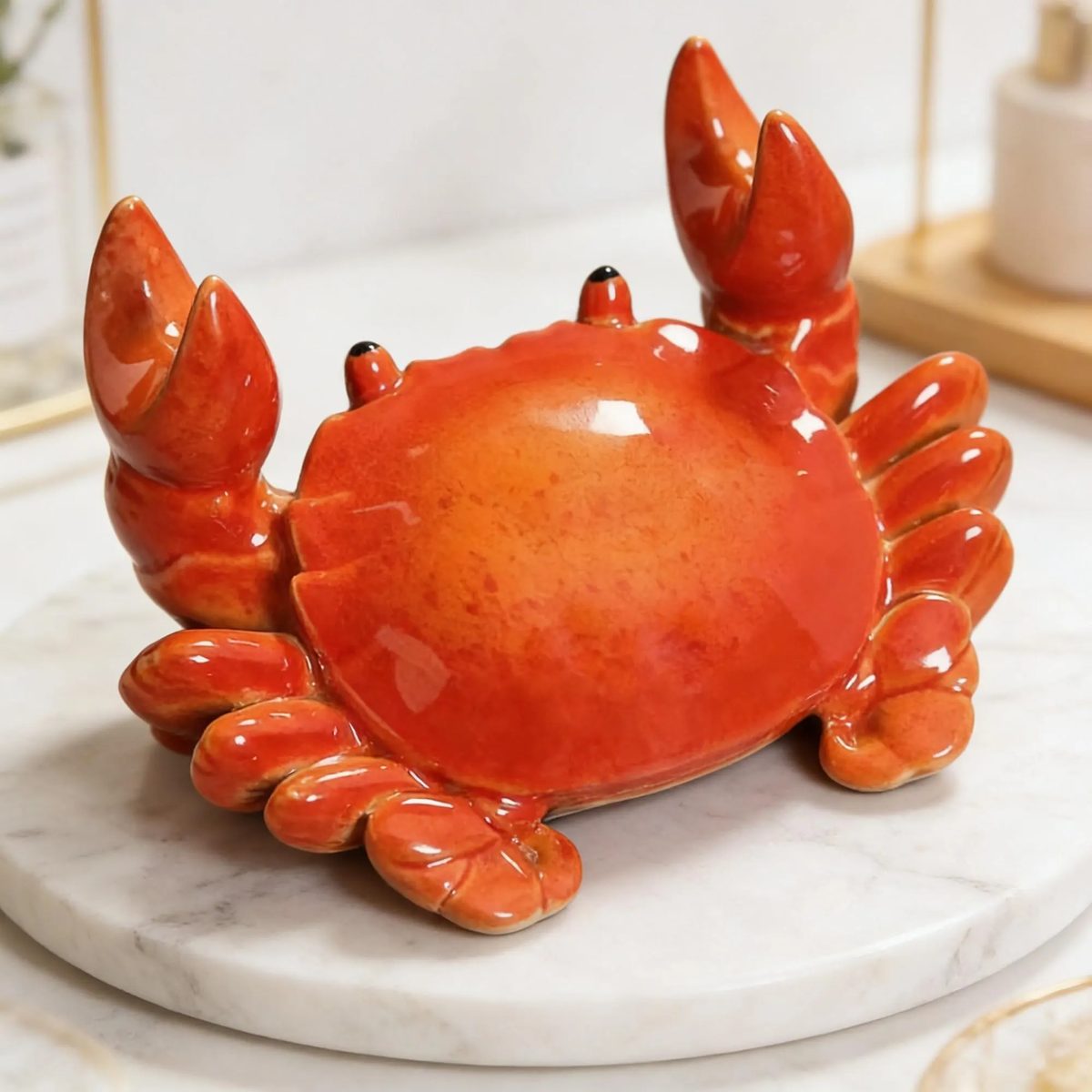 Realistic Ceramic Crab Phone Stand, Funny Red Crab Figurine for Desk, Quirky Animal Smartphone Holder, Gift for Him