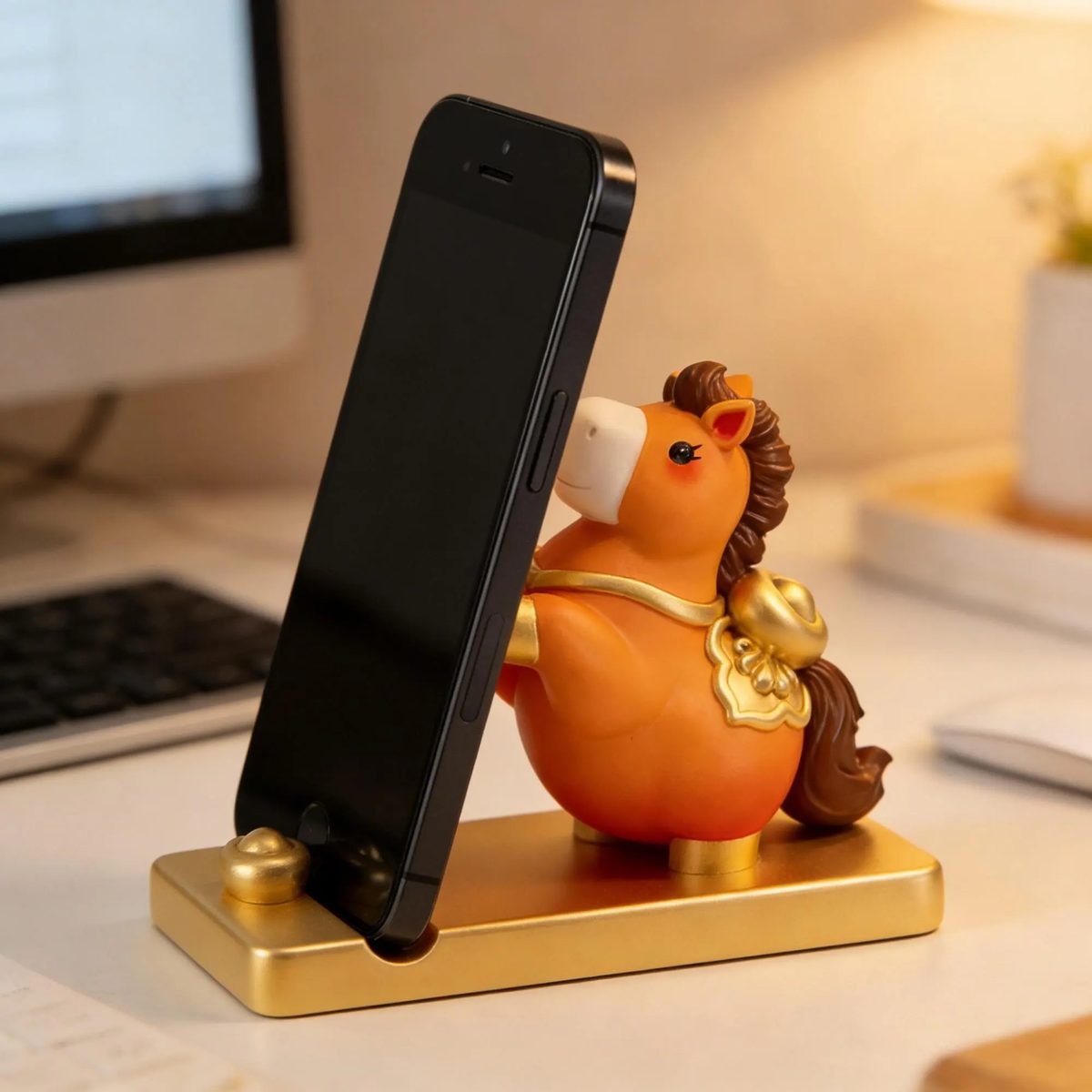 Cute Horse Phone Stand for Desk, Lucky Success Charm Figurine, Aesthetic Office Decor, Smartphone Holder for Boss/colleague