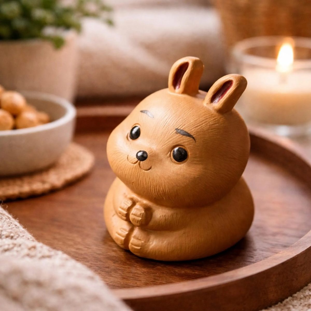 Handmade Yixing Zisha Bunny Tea Pet, Praying Rabbit Figurine