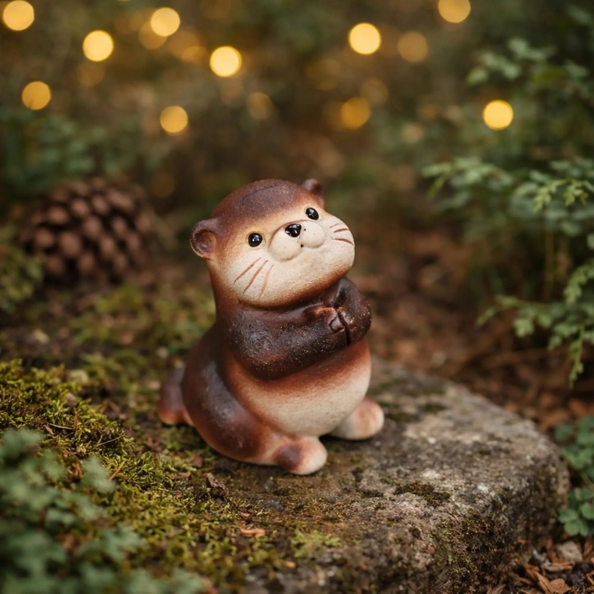 Handmade Purple Sand Otter Tea Pet - Cute Praying Otter Figurine