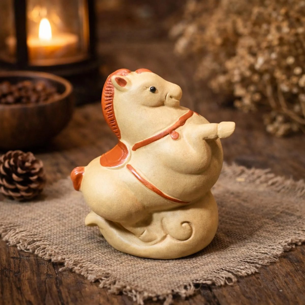 Handmade Zisha Chubby Horse Tea Pet - Cute Success Pony Figurine on Auspicious Cloud - Yixing Purple Clay Horse Statue,good Luck Charm