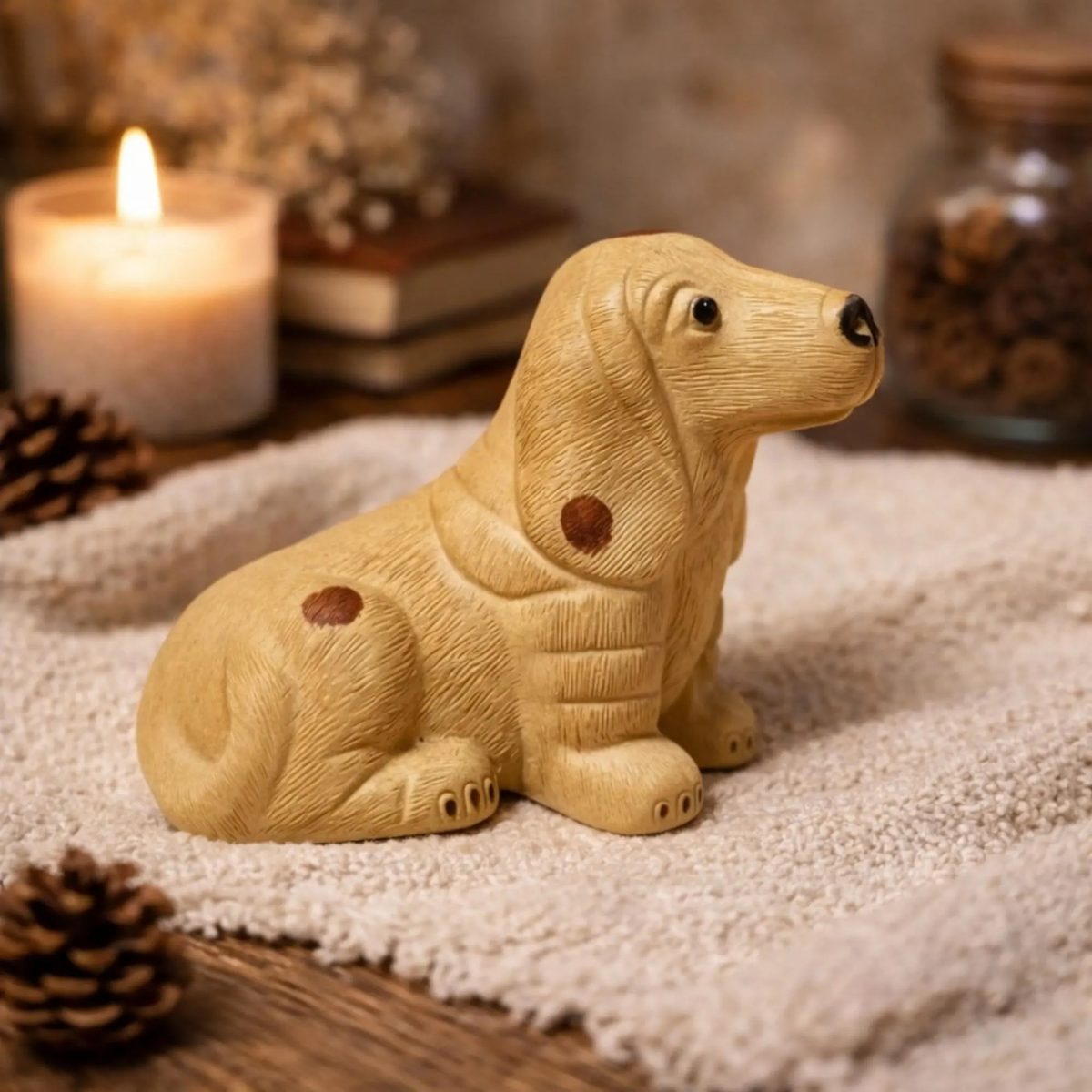 Handmade Zisha Spotted Dog Tea Pet - Cute Puppy Clay Figurine - Unique Miniature Dog Statue for Tea Lovers & Zen Home Decor