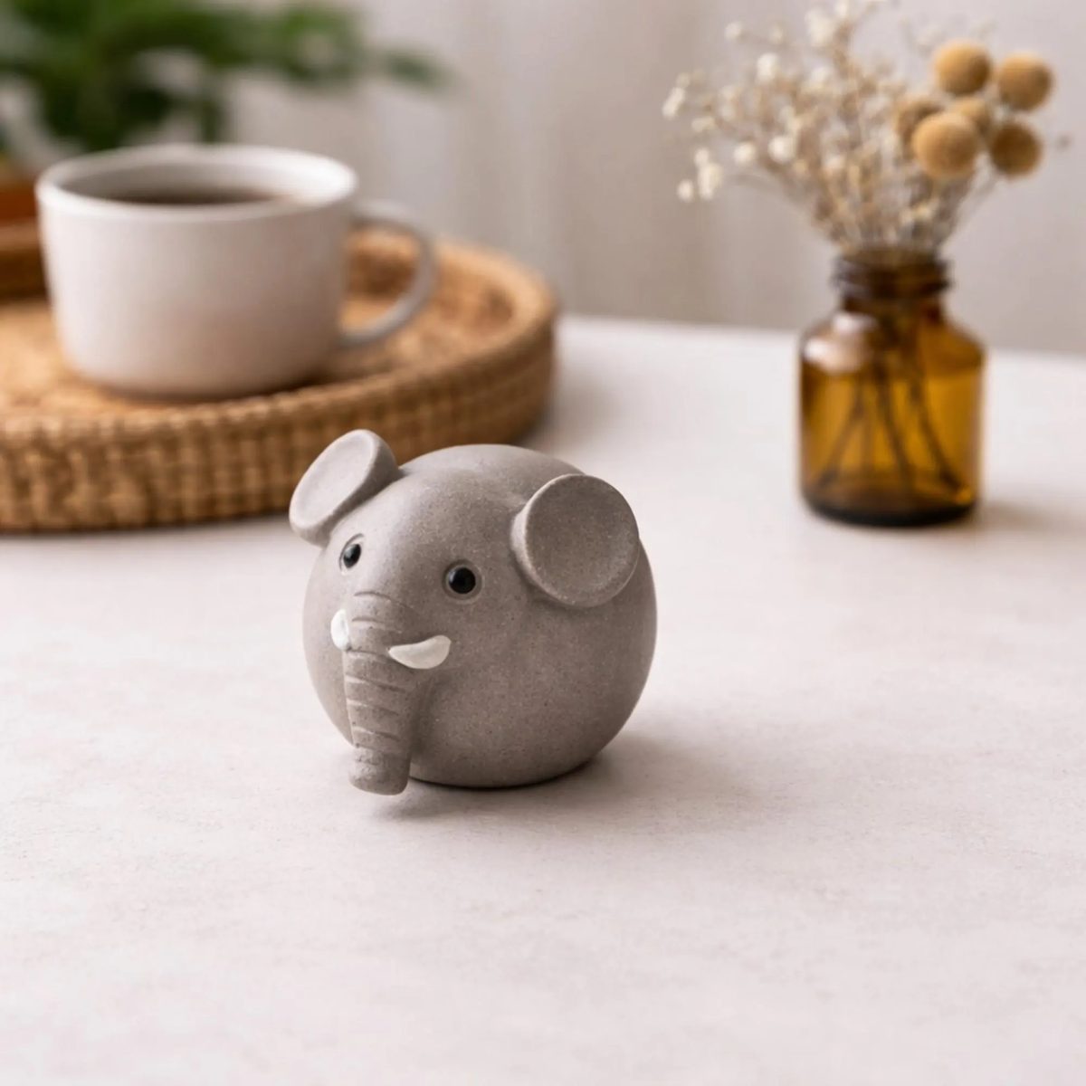 Chubby Elephant Tea Pet, Handmade Zisha Clay Figurine, Cute Round Elephant Statue, Zen Desk Companion, Lucky Animal Charm