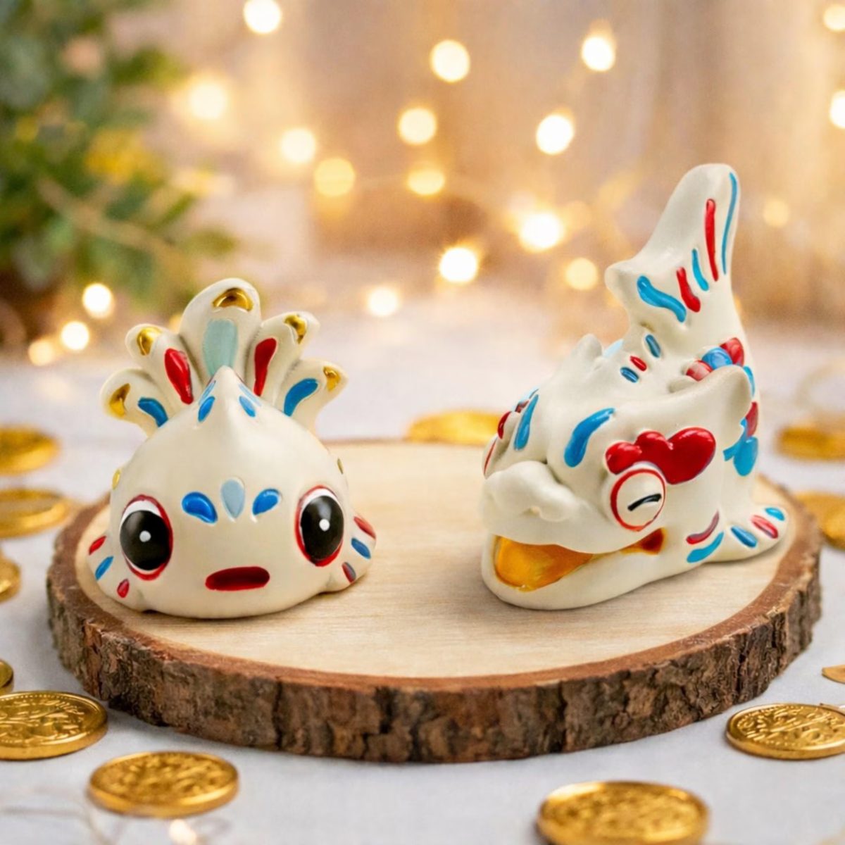 Ceramic Lucky Fish Figurine, Mythical Dragon Fish Statue, Hand-painted Porcelain Animal, Zen Desk Pet, Good Luck Charm Gift
